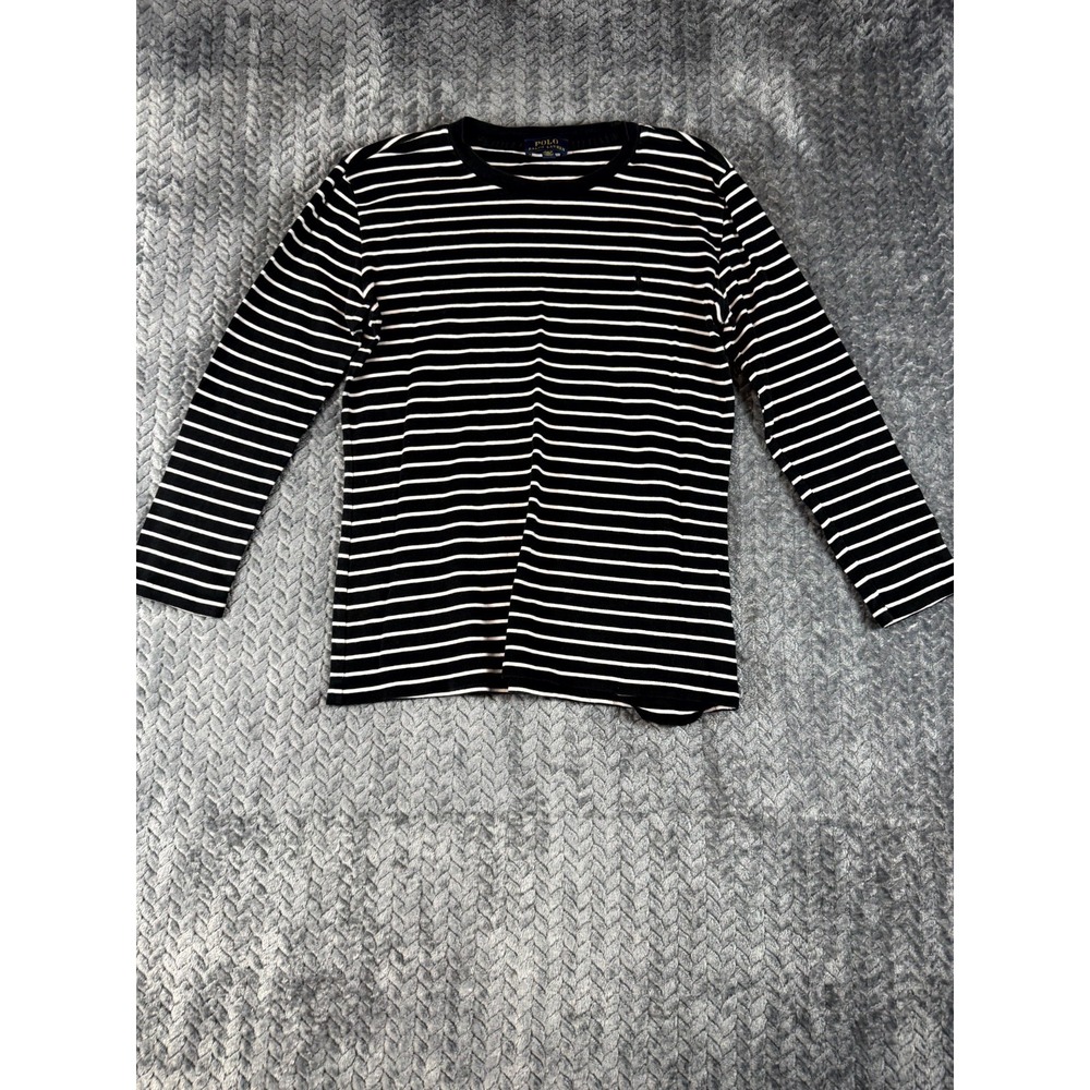 Polo Ralph‎ Lauren T-Shirt Womens XL Black White Striped Knit Crew Neck Casual
